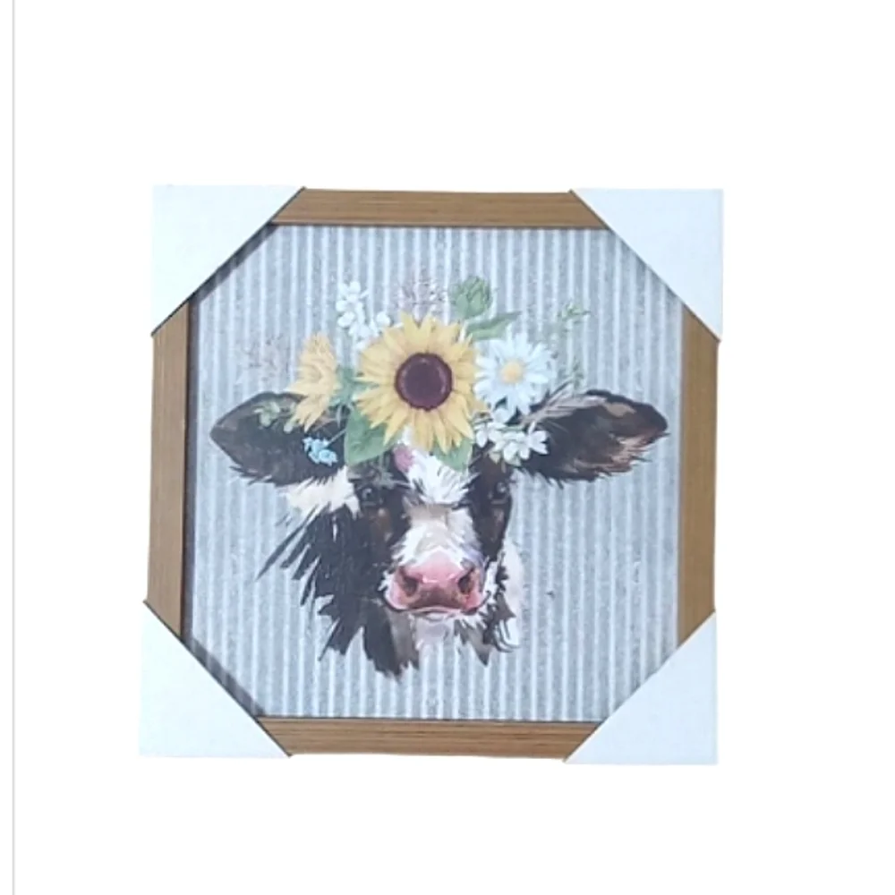 Farmhouse Cow and Sunflower Picture NWT